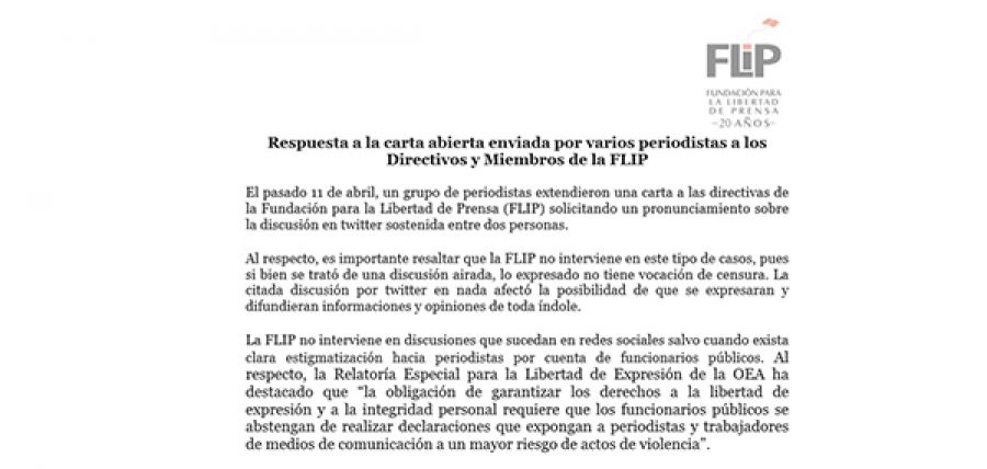 Answer to the open letter sent by several journalists to executives and members of the FLIP