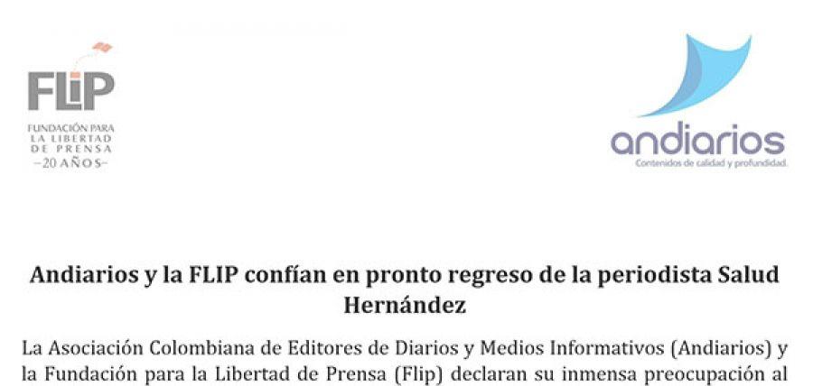 Andiarios y la FLIP confían en pronto regreso de la periodista Salud Hernández