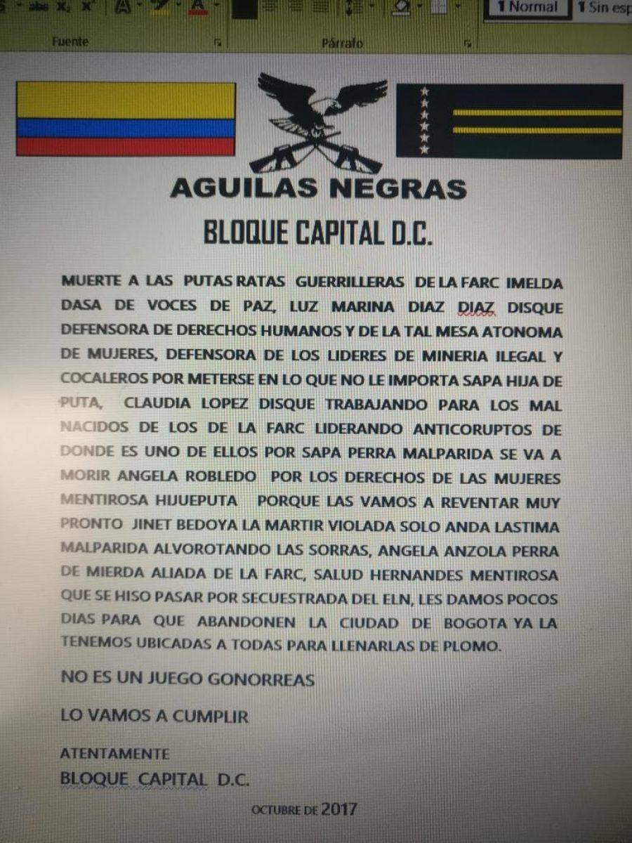 Rechazo hacia las amenazas contra Jineth Bedoya y Salud Hernández